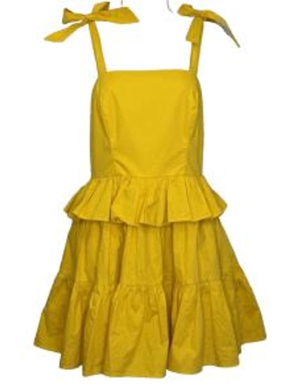 Anthropologie Yellow Tiered Mini Dress with Tie Straps